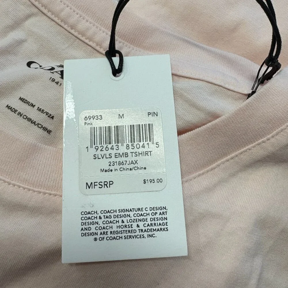 NWT! Coach Print T‎ Shirt With Embroidered Cap Sleeves